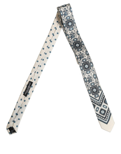 Dolce & Gabbana Men Off White Blue Geometric Adjustable Tied Necktie Tie