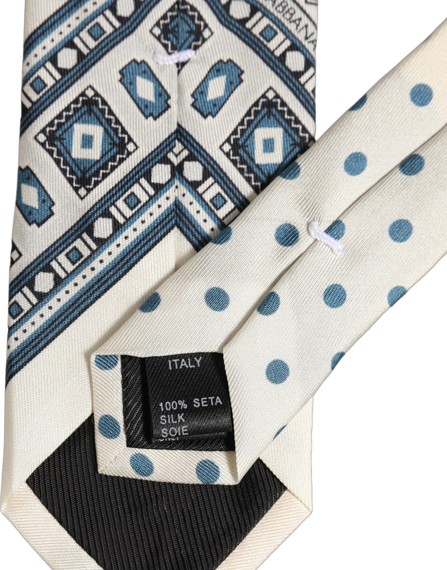 Dolce & Gabbana Men Off White Blue Geometric Adjustable Tied Necktie Tie