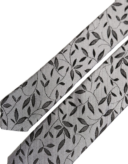 Dolce & Gabbana Men Gray Leaf Pattern Silk Adjustable Tied Necktie Tie