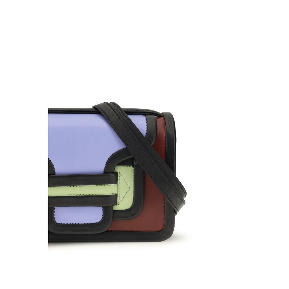 Large Shoulder Flap Bag by Pierre Hardy for women in bos taurus calf leather multicolor features a effortless chic silhouette with a secure flap, magnetic & button, ample single-compartment, and versatile shoulder-strap, handle & adjustable-strap for a effortless chic finish.
