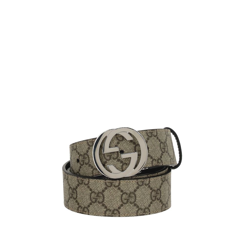 Belt by Gucci for men in polyester polyurethane cotton brown & monogram features an artisanal finish, elegantly showcasing the signature style and artisanal craftsmanship of the Gg Polyester Polyurethane Cotton Belt design.