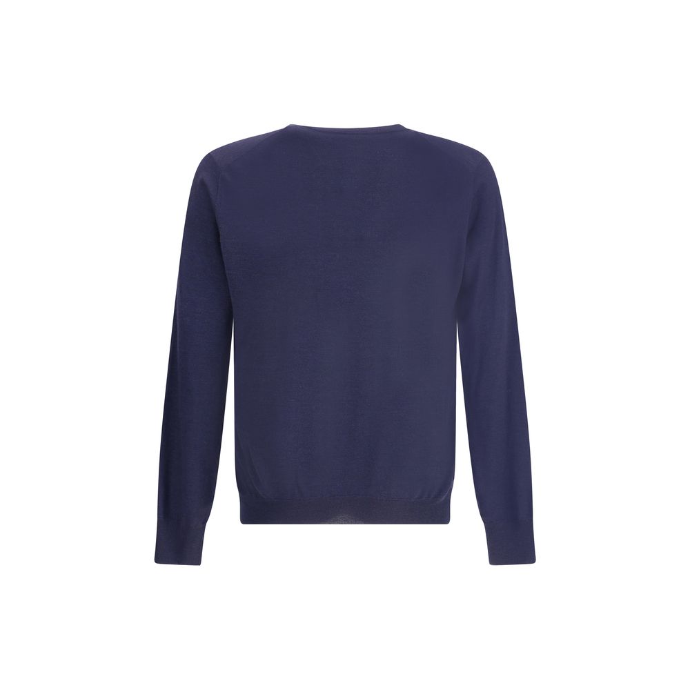 Sweater by Brunello Cucinelli for men in blue showcases a downtown chic silhouette, artfully finished with a downtown chic v-neck neckline and for a sophisticated, high-end look.