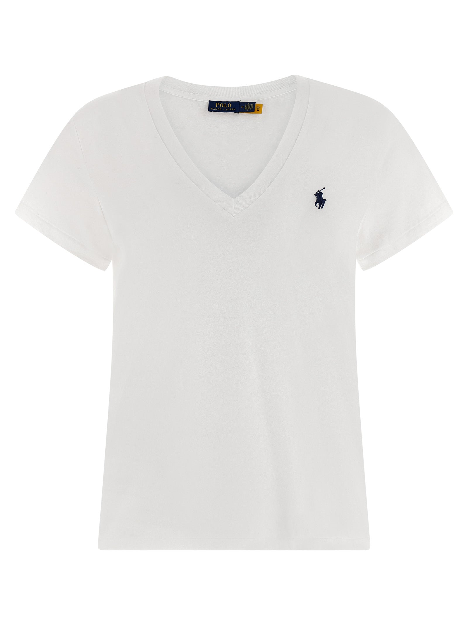 Polo Shirt by Polo Ralph Lauren for women in cotton white features a eye catching silhouette, showcasing a refined v-neck neckline and short-sleeve for a eye catching finish.