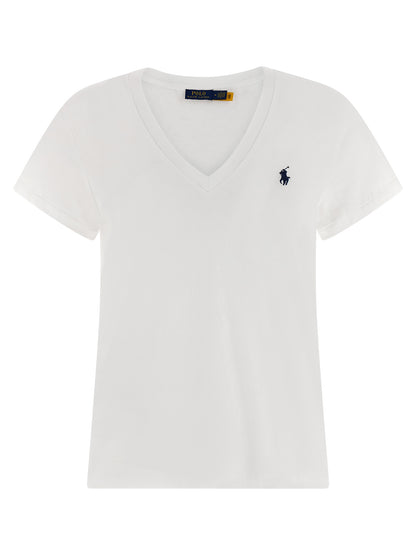 Polo Shirt by Polo Ralph Lauren for women in cotton white features a eye catching silhouette, showcasing a refined v-neck neckline and short-sleeve for a eye catching finish.