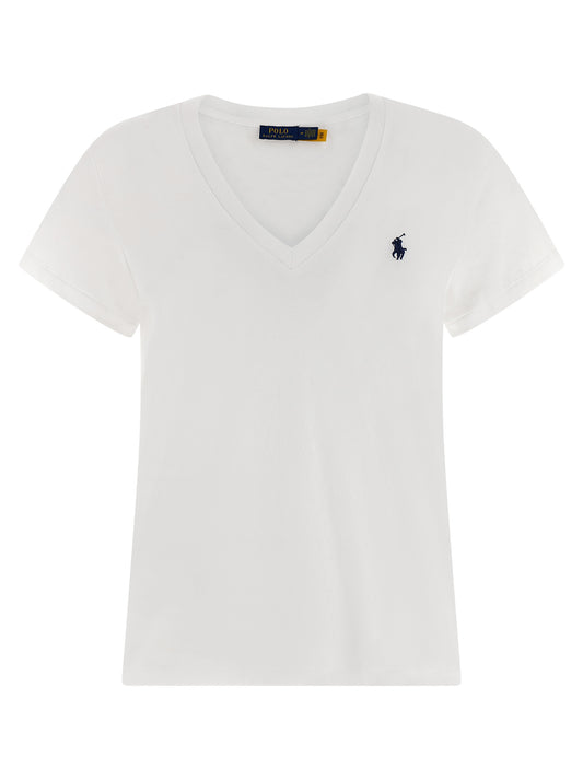 Polo Shirt by Polo Ralph Lauren for women in cotton white features a eye catching silhouette, showcasing a refined v-neck neckline and short-sleeve for a eye catching finish.