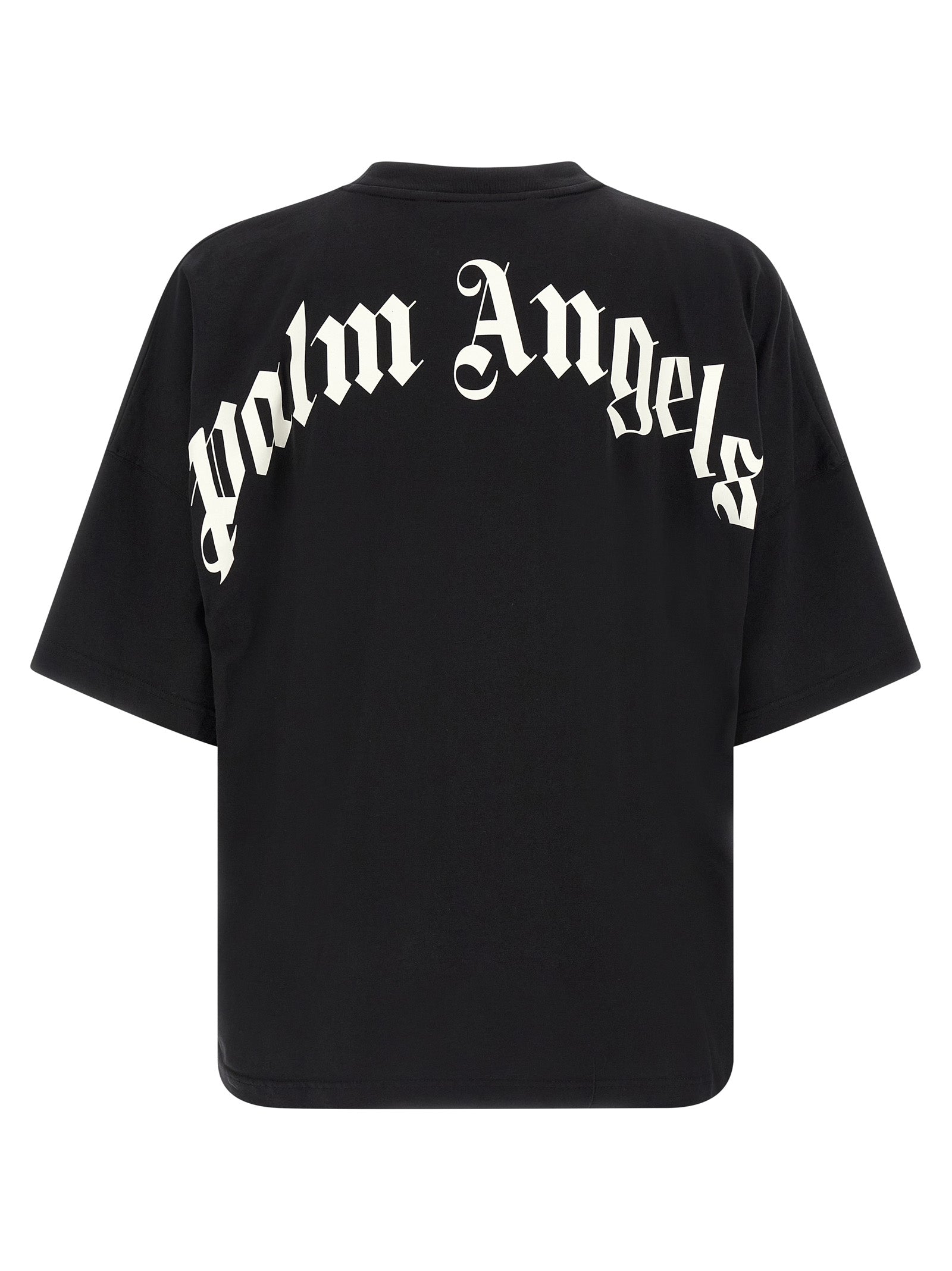 T-Shirt by Palm Angels for men in cotton bicolour, black, white & print showcases a fashionable silhouette, elegantly detailed with a fashionable and crew neckline for a sophisticated, high-fashion look.