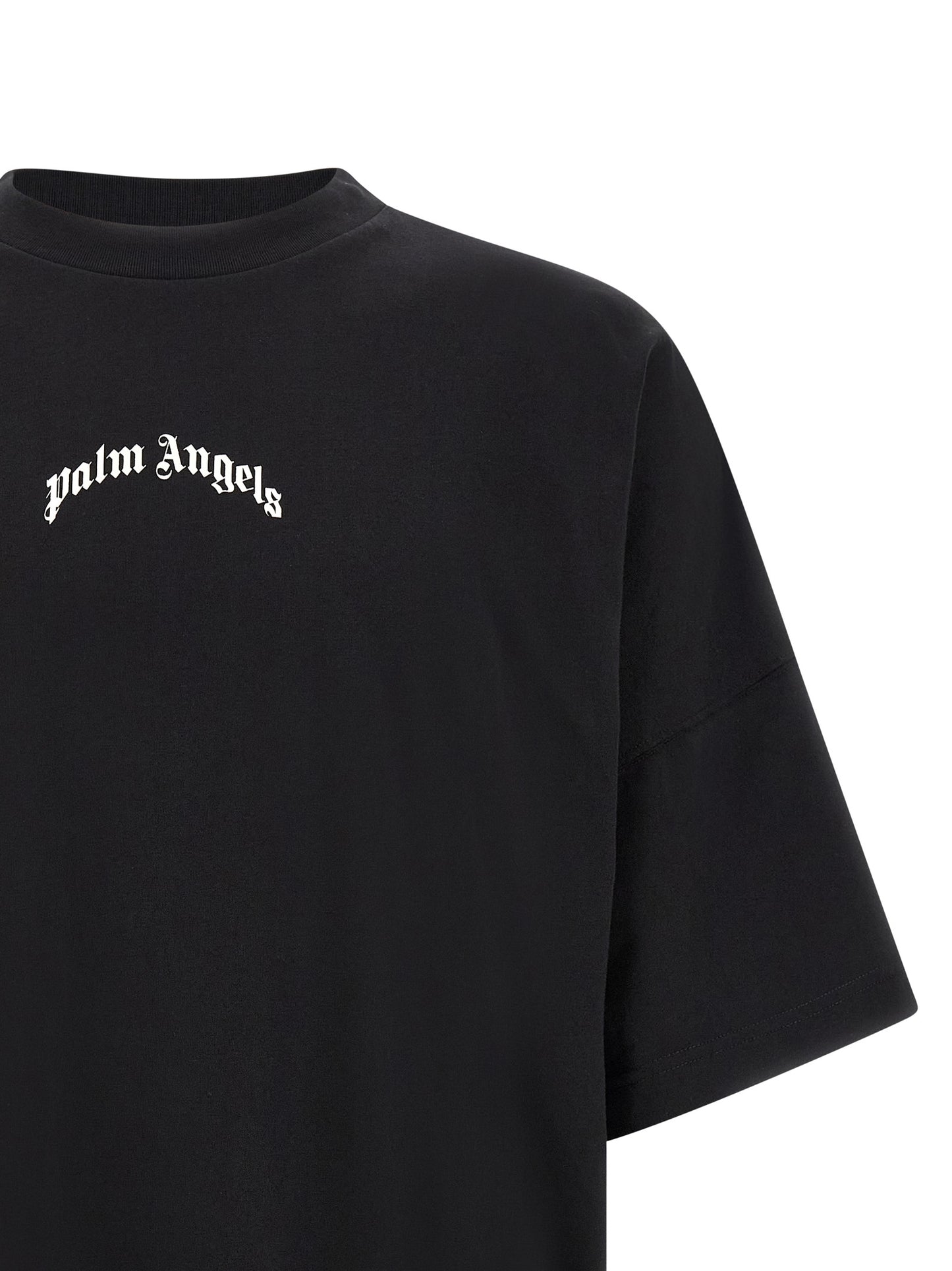 T-Shirt by Palm Angels for men in cotton bicolour, black, white & print showcases a dramatic silhouette, elegantly detailed with a dramatic crew neckline and for a truly dramatic finish.