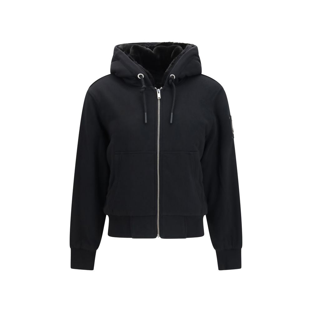 Sweatshirt Hoodie by Moose Knuckles for women in polyester cotton & fur black features an dramatic silhouette, showcasing a sophisticated hooded neckline and dramatic for a refined, modern aesthetic.