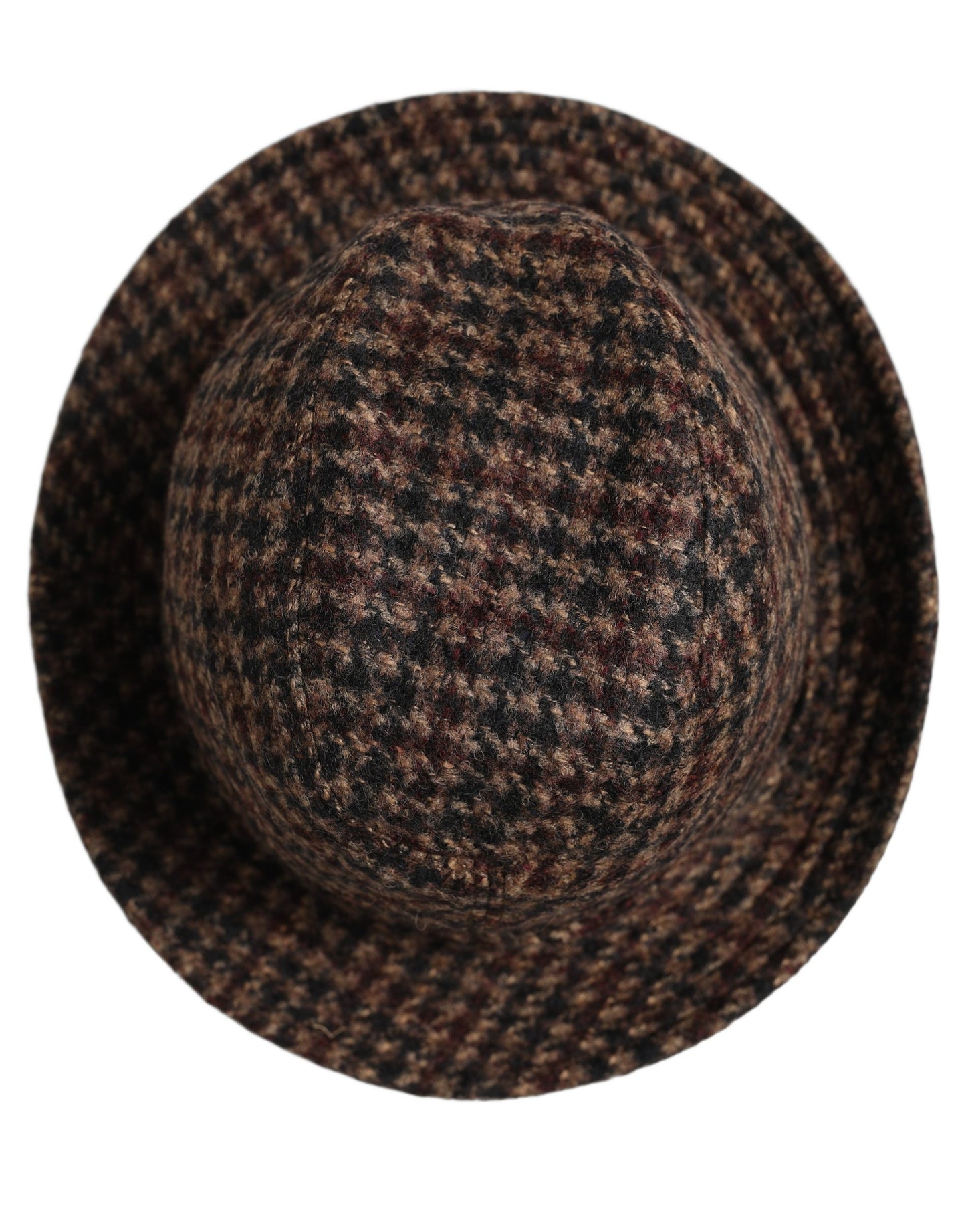 Dolce & Gabbana Brown Checkered Wool Tweed Fedora Capello Hats