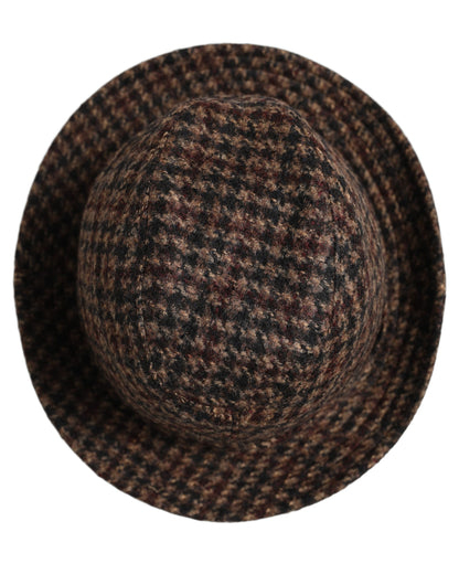 Dolce & Gabbana Brown Checkered Wool Tweed Fedora Capello Hats