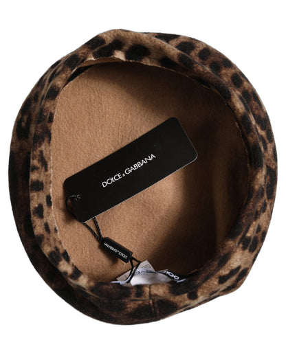 Dolce & Gabbana Brown Leopard French Style Beret Capello Hat