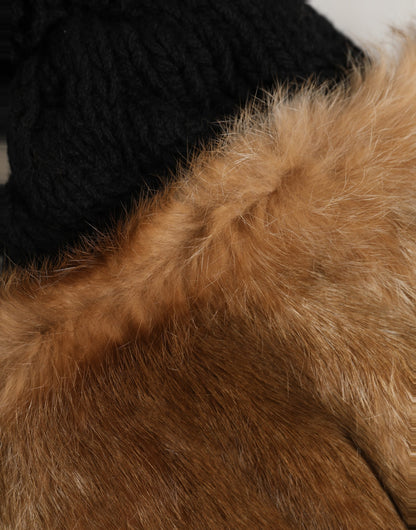 Dolce & Gabbana Black Brown Dyed Rabbit Real Fur Winter Beanie Hat