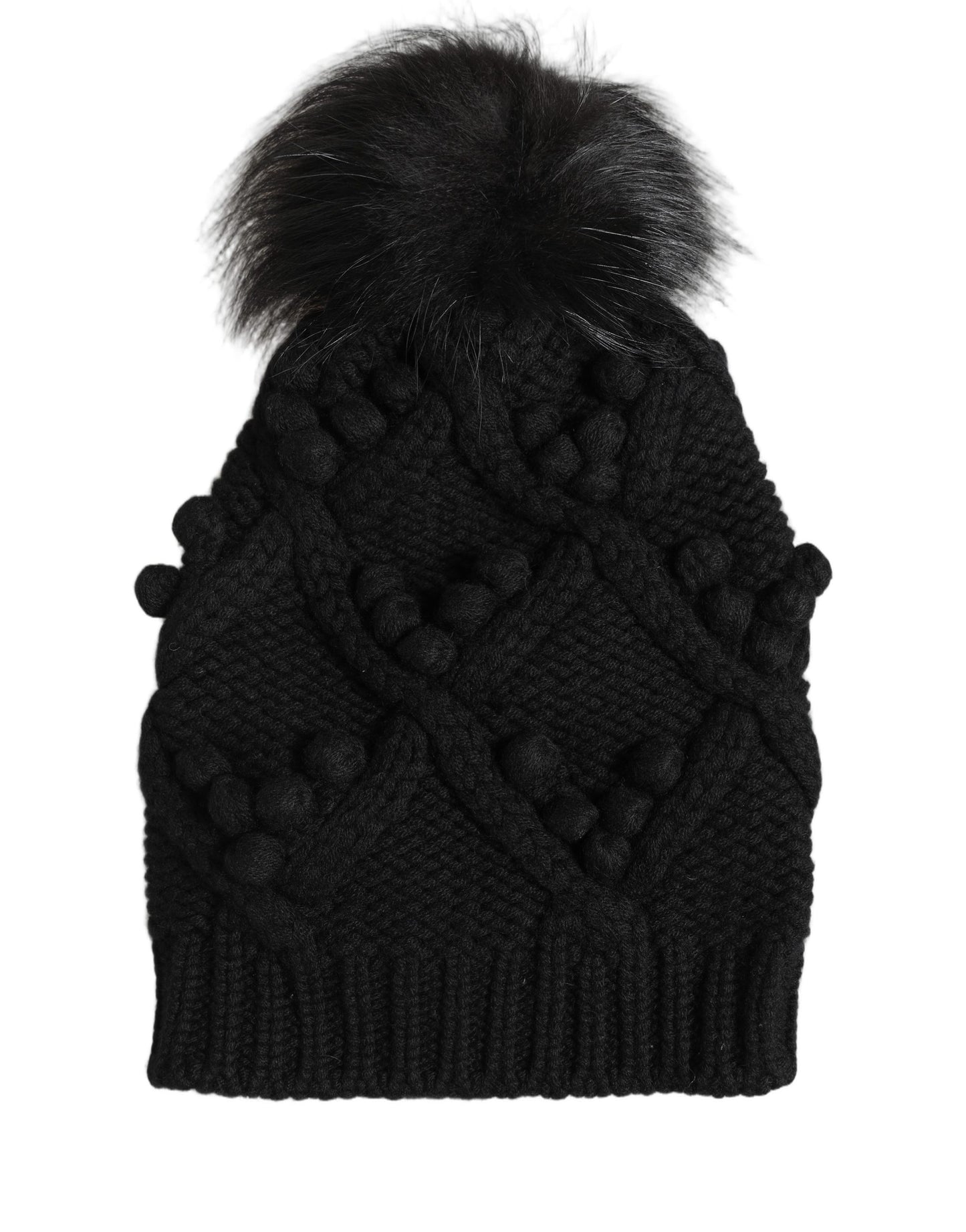 Dolce & Gabbana Black Cashmere Knitted Fur Pom-Pom Beanie One Size Hat