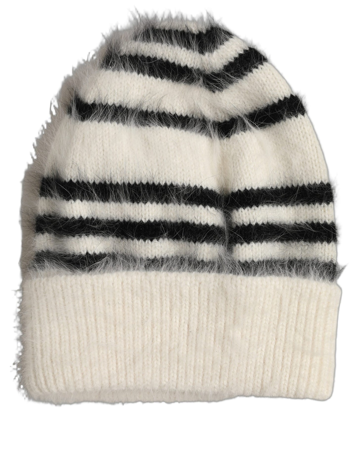 Dolce & Gabbana Black White Striped Angora Knitted Beanie One Size Hat