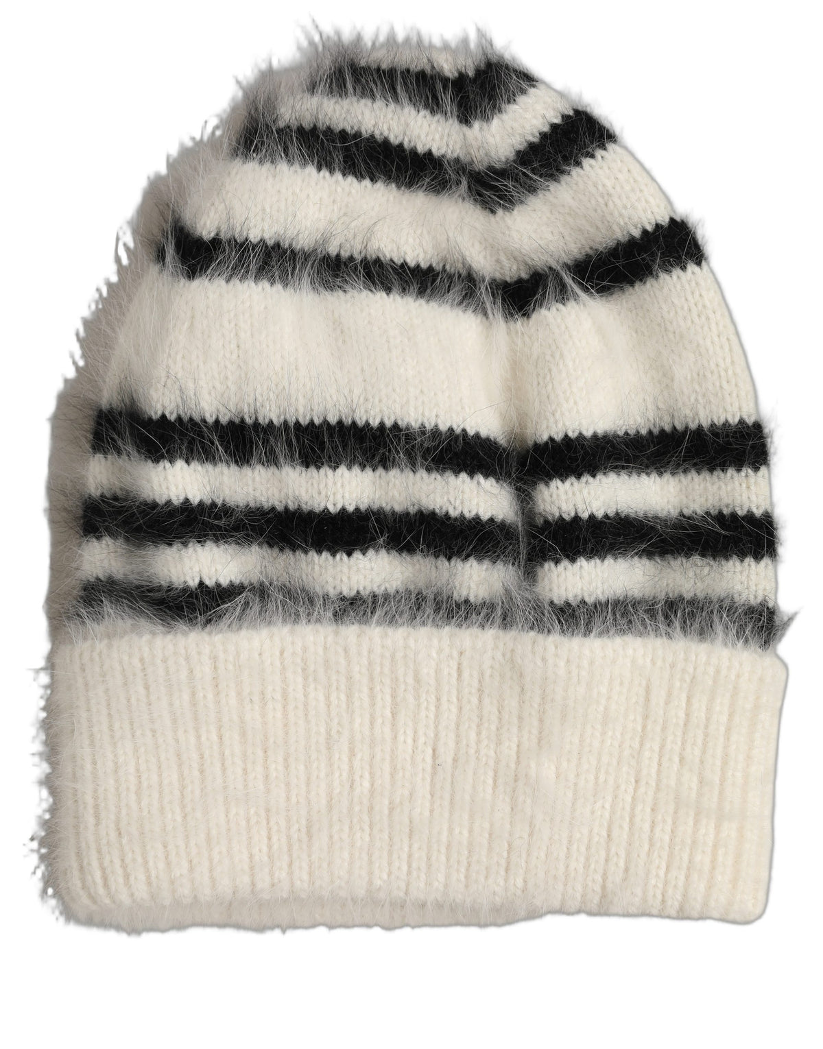 Dolce & Gabbana Angora & Nylon Beanie Hat - Black White Zebra Patterned Signature Striped
