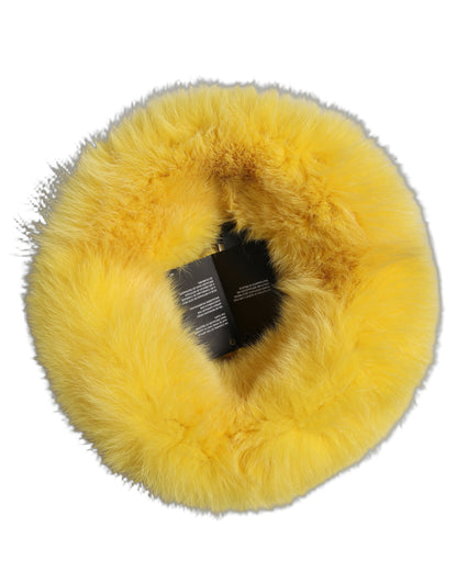 Dolce & Gabbana Goat Leather Faux Fox Fur & Silk Bucket Hat - Yellow Signature