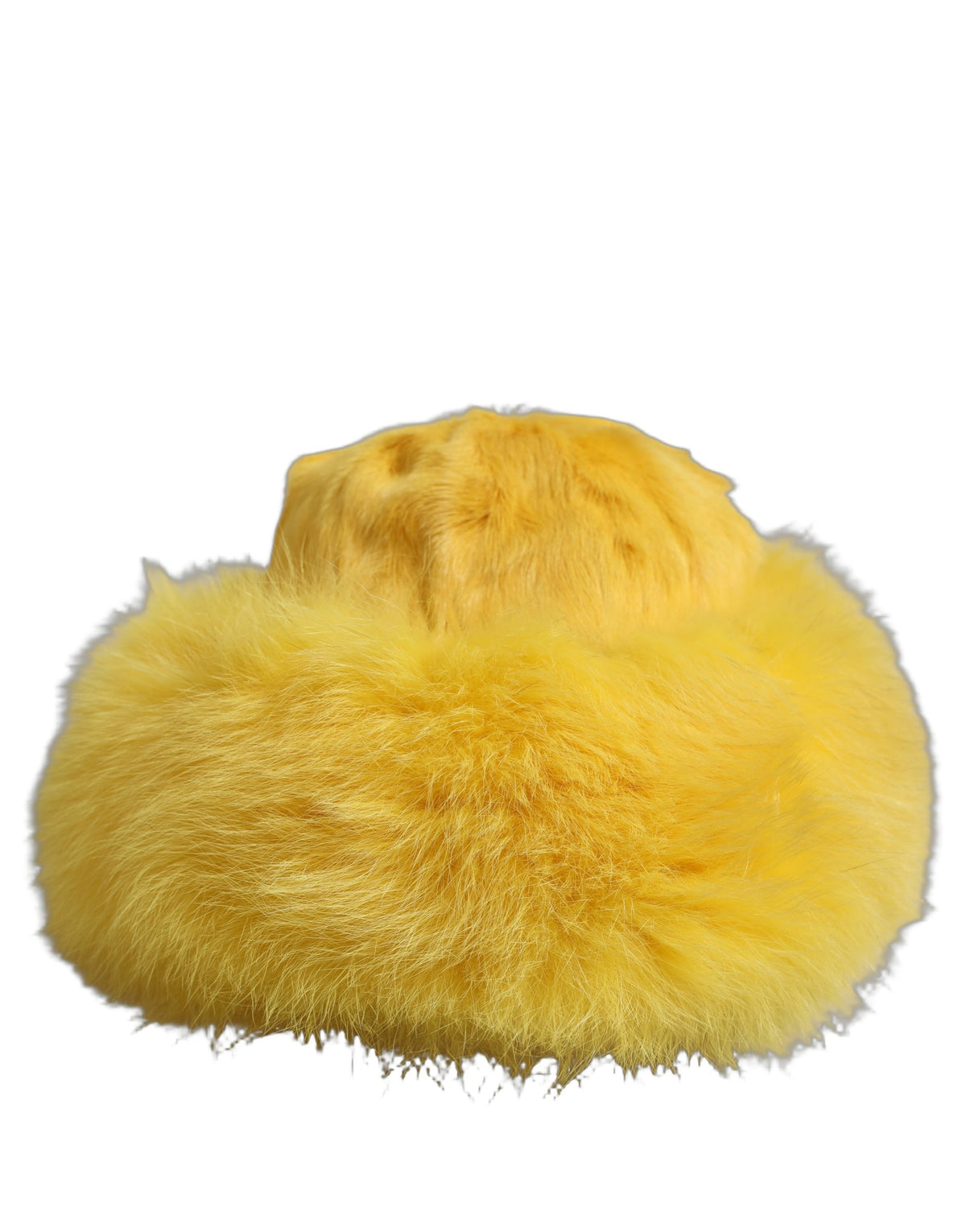 Dolce & Gabbana Goat Leather Faux Fox Fur & Silk Bucket Hat - Yellow Signature