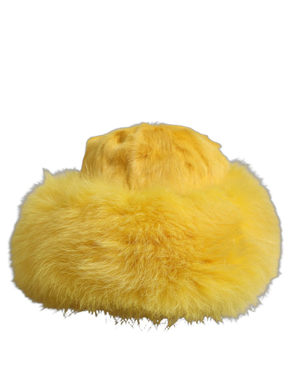 Dolce & Gabbana Goat Leather Faux Fox Fur & Silk Bucket Hat - Yellow Signature