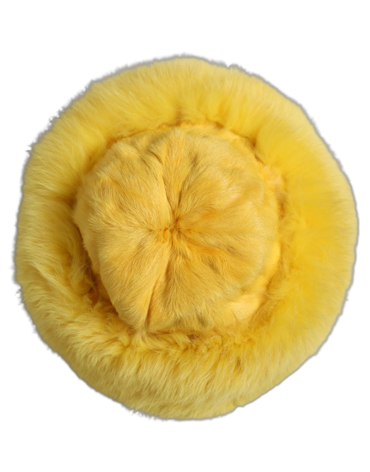 Dolce & Gabbana Goat Leather Faux Fox Fur & Silk Bucket Hat - Yellow Signature