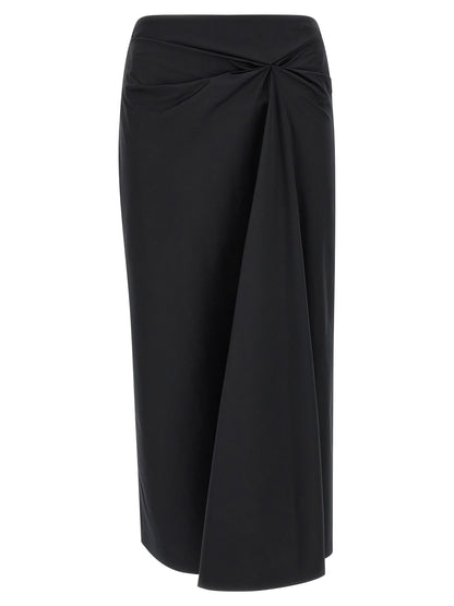 Skirt by Max Mara for women in satin polyamide & cotton black features a captivating silhouette, showcasing the captivating Women's Asymmetrical Satin Polyamide & Cotton Skirt design with a sophisticated midi for a captivating look.