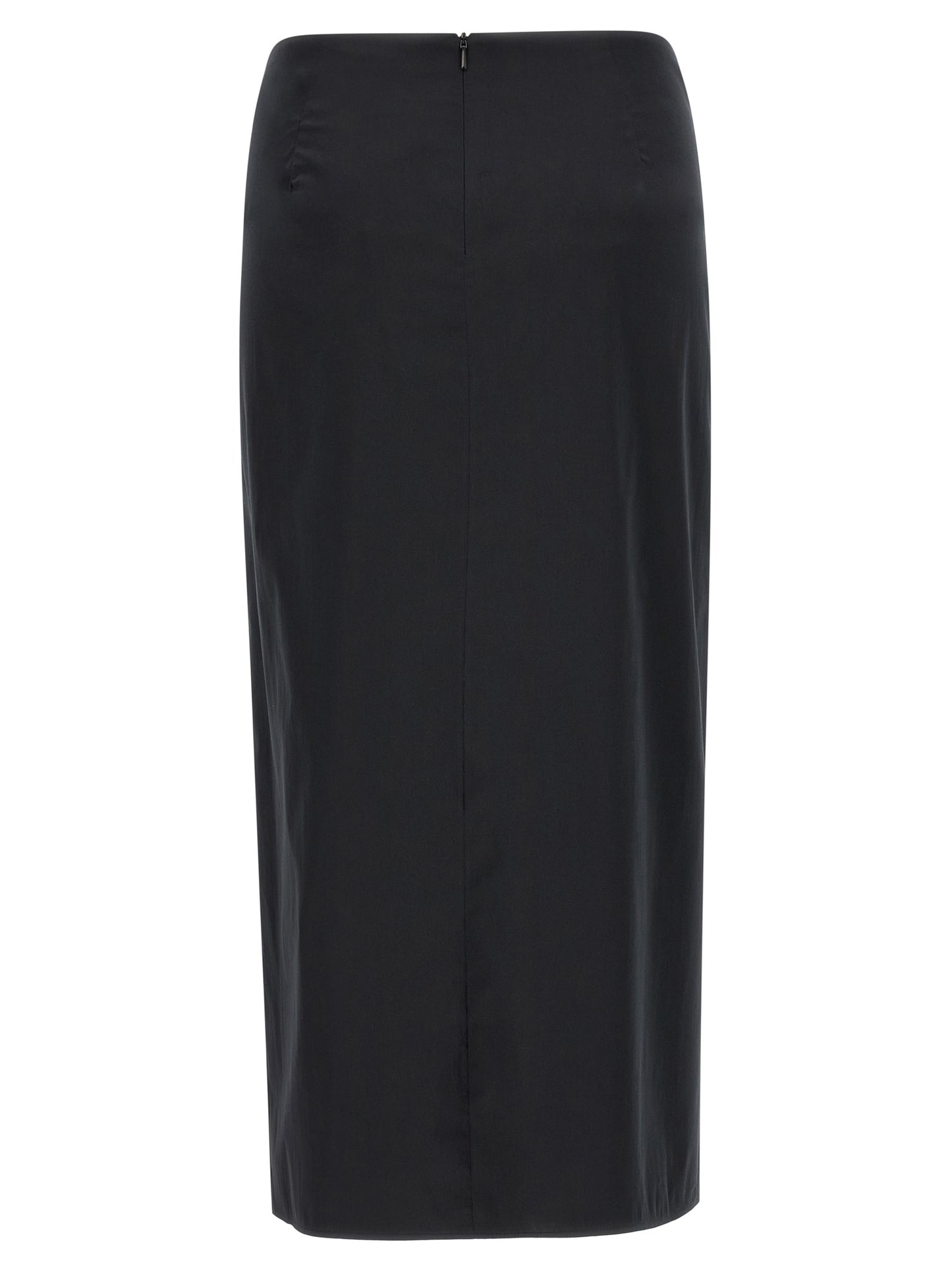 Skirt by Max Mara for women in satin polyamide & cotton black features a contoured silhouette from the Women's Asymmetrical Satin Polyamide & Cotton Skirt collection, characterized by its contoured midi for a contoured finish.
