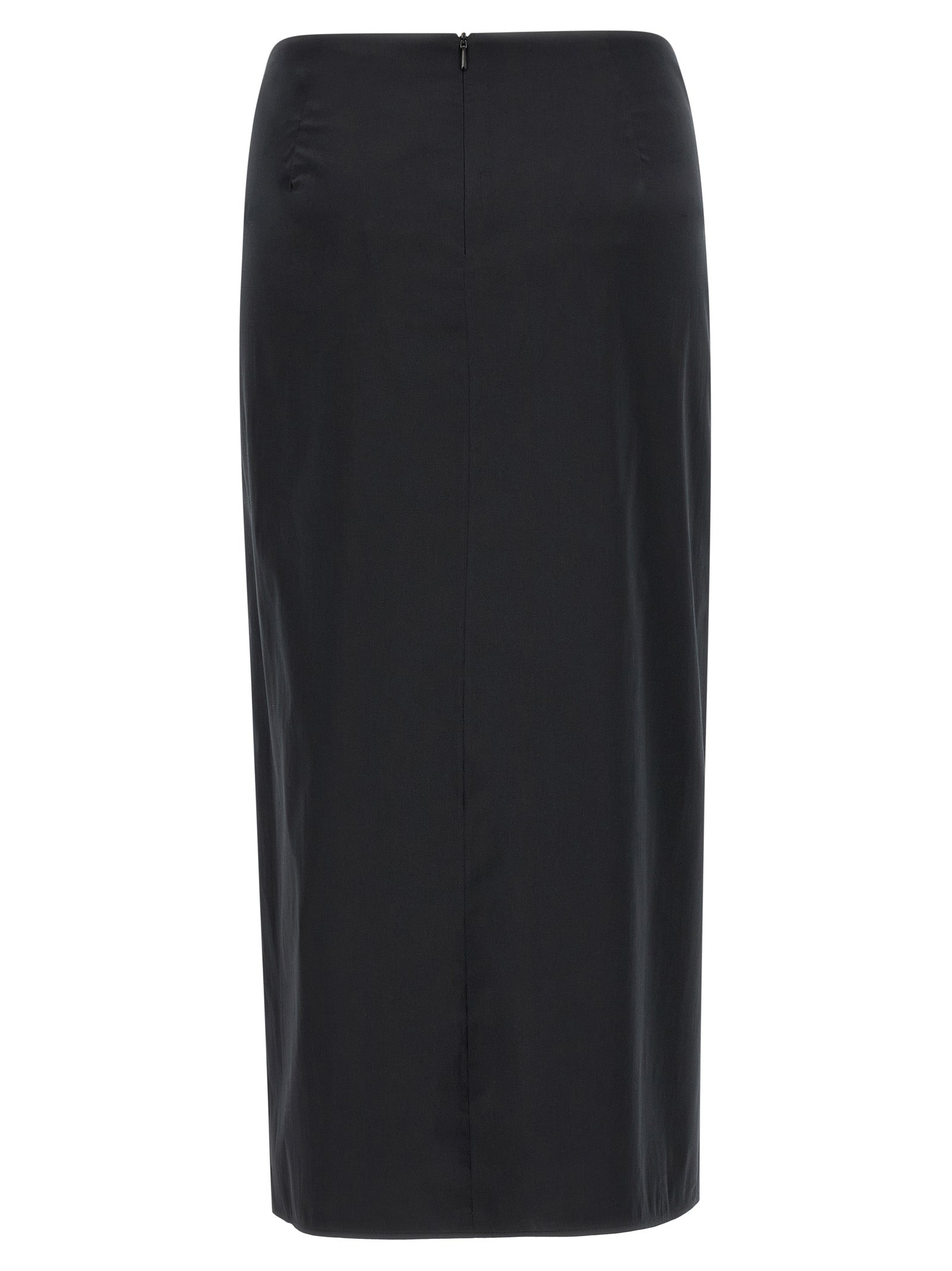 Skirt by Max Mara for women in satin polyamide & cotton black features a contoured silhouette from the Women's Asymmetrical Satin Polyamide & Cotton Skirt collection, characterized by its contoured midi for a contoured finish.