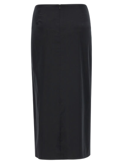 Skirt by Max Mara for women in satin polyamide & cotton black features a contoured silhouette from the Women's Asymmetrical Satin Polyamide & Cotton Skirt collection, characterized by its contoured midi for a contoured finish.