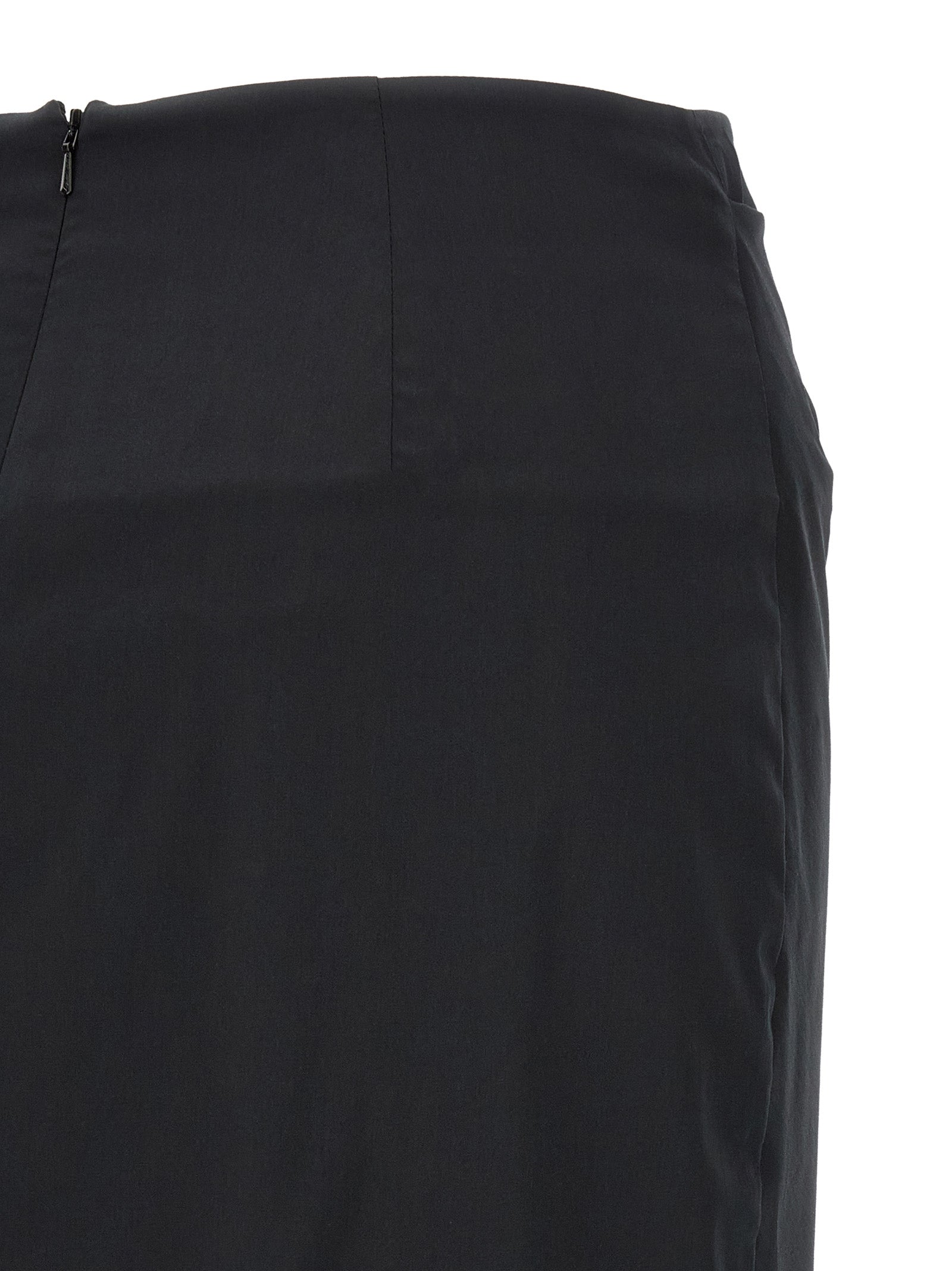 Skirt by Max Mara for women in satin polyamide & cotton black showcases a sultry silhouette, elegantly defined by its midi and the sophisticated sultry design of the Women's Asymmetrical Satin Polyamide & Cotton Skirt.