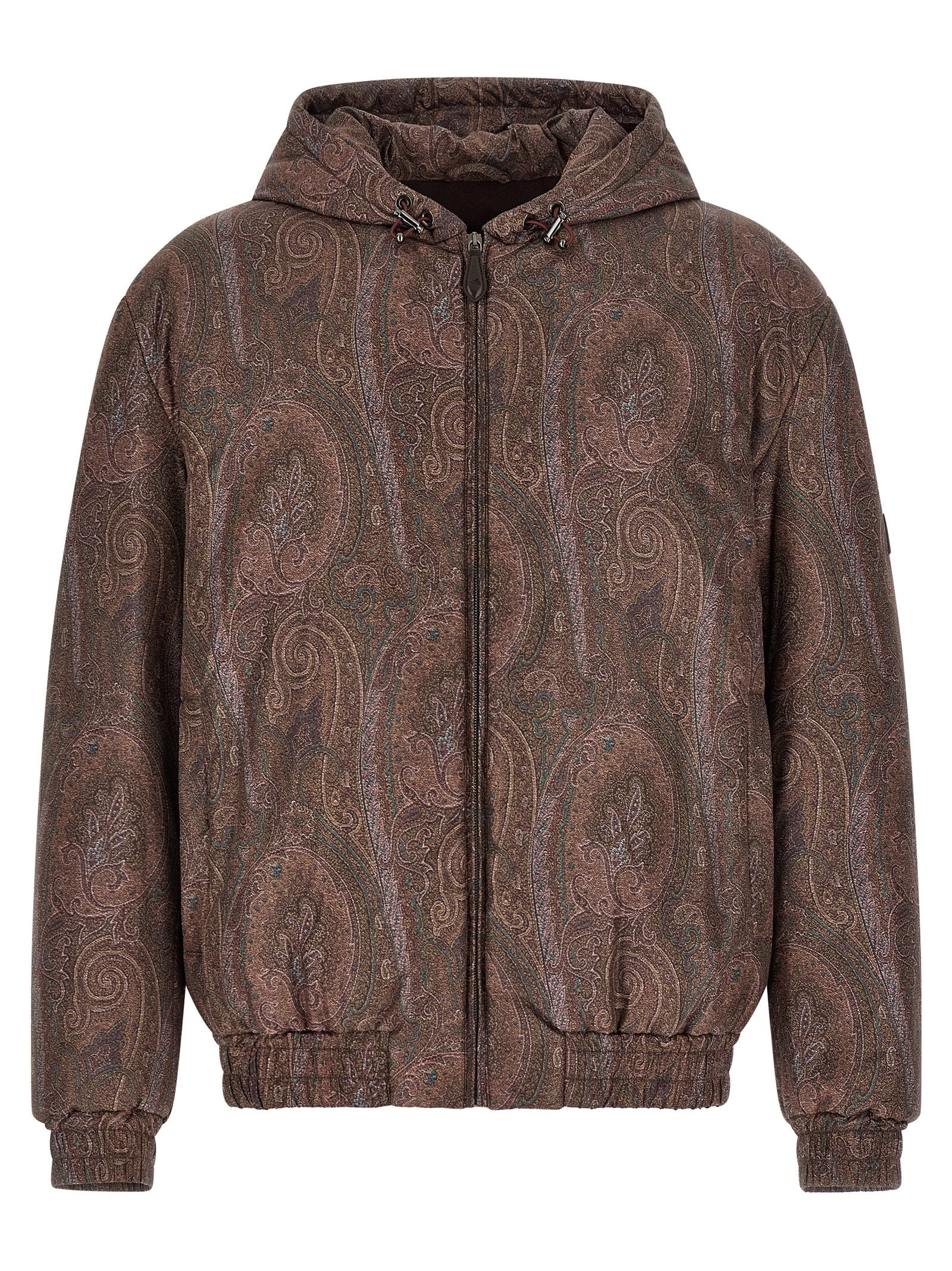 Hooded Bomber Jacket by Etro for men in polyester brown, patterned & paisley presents a effortlessly chic silhouette, showcasing a sophisticated hooded neckline and premium hooded for a truly effortlessly chic finish.
