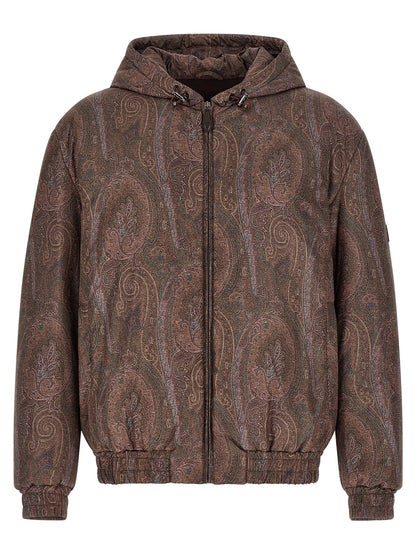 Hooded Bomber Jacket by Etro for men in polyester brown, patterned & paisley presents a effortlessly chic silhouette, showcasing a sophisticated hooded neckline and premium hooded for a truly effortlessly chic finish.