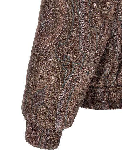 Hooded Bomber Jacket by Etro for men in polyester brown, patterned & paisley presents a effortlessly chic silhouette, showcasing a sophisticated hooded neckline and premium hooded for a truly effortlessly chic finish.