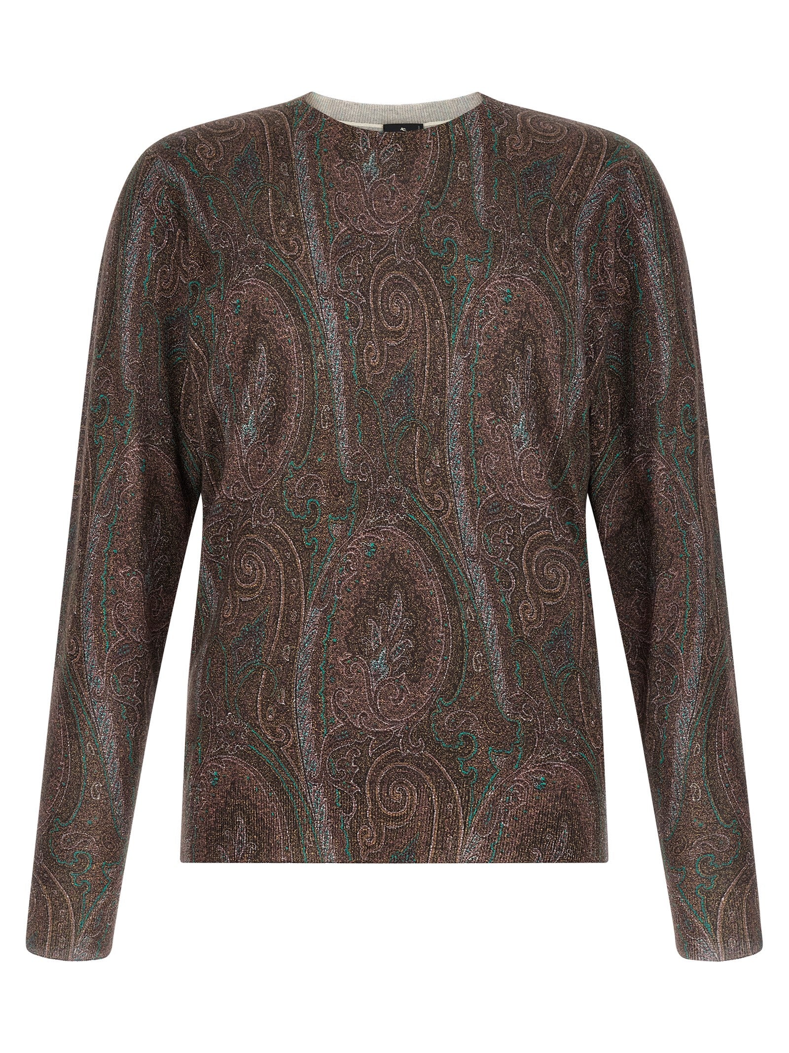 Cardigan by Etro for men in cashmere silk bordeaux, burgundy, teal, paisley & print features a dramatic silhouette, showcasing a sophisticated and dramatic detail for a timeless, premium look.