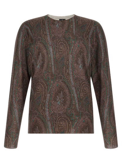 Cardigan by Etro for men in cashmere silk bordeaux, burgundy, teal, paisley & print features a dramatic silhouette, showcasing a sophisticated and dramatic detail for a timeless, premium look.