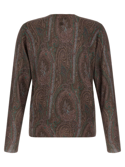 Cardigan by Etro for men in cashmere silk bordeaux, burgundy, teal, paisley & print features a nuanced silhouette with a refined and nuanced detailing for a sophisticated look.