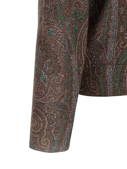 Cardigan by Etro for men in cashmere silk bordeaux, burgundy, teal, paisley & print presents a textural silhouette, artfully finished with a textural and for a sophisticated, textural look.
