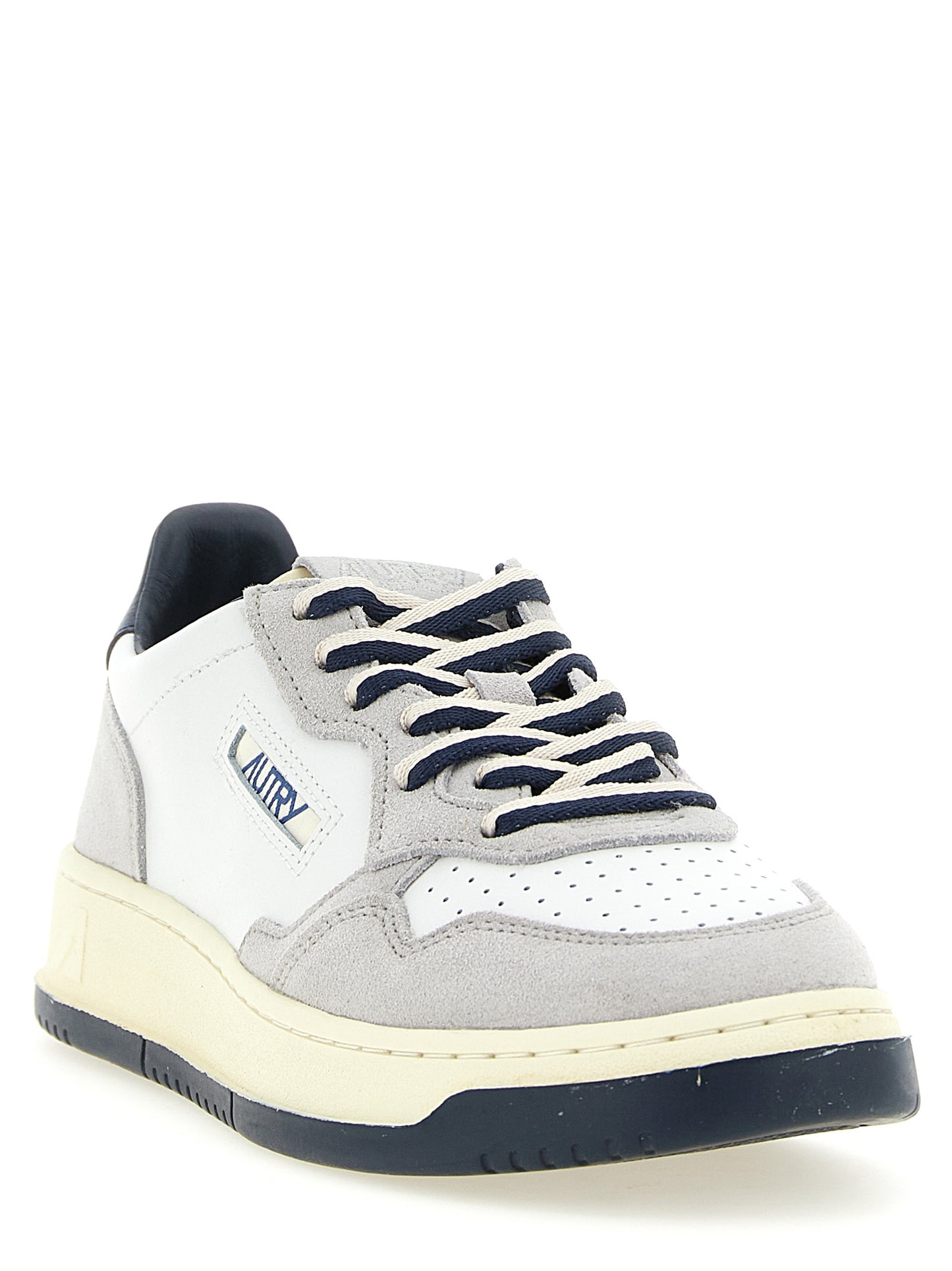 Athletic Sneakers by Autry for men in cotton & cowhide suede leather multicolor & navy presents a sleek silhouette, perfectly capturing the low-top style essence of Men's Low Top Cotton & Cowhide Suede Leather Athletic Sneakers with its sleek design and premium finish.