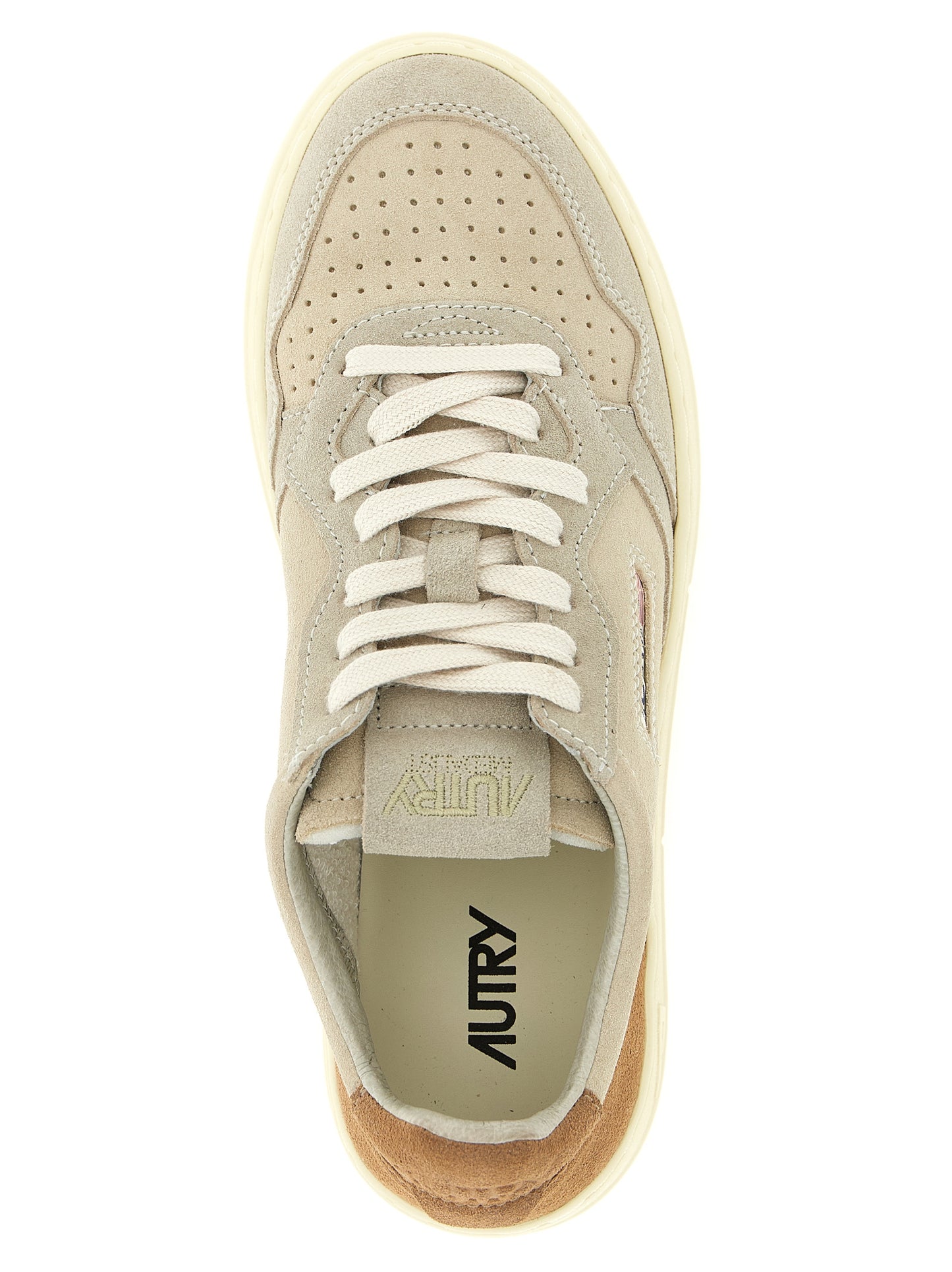 Athletic Sneakers by Autry for men in suede leather brown, cream & multicolor showcases an impeccable silhouette, defined by an impeccable athletic style design that perfectly captures the essence of the Men's Athletic Suede Leather Sneakers.