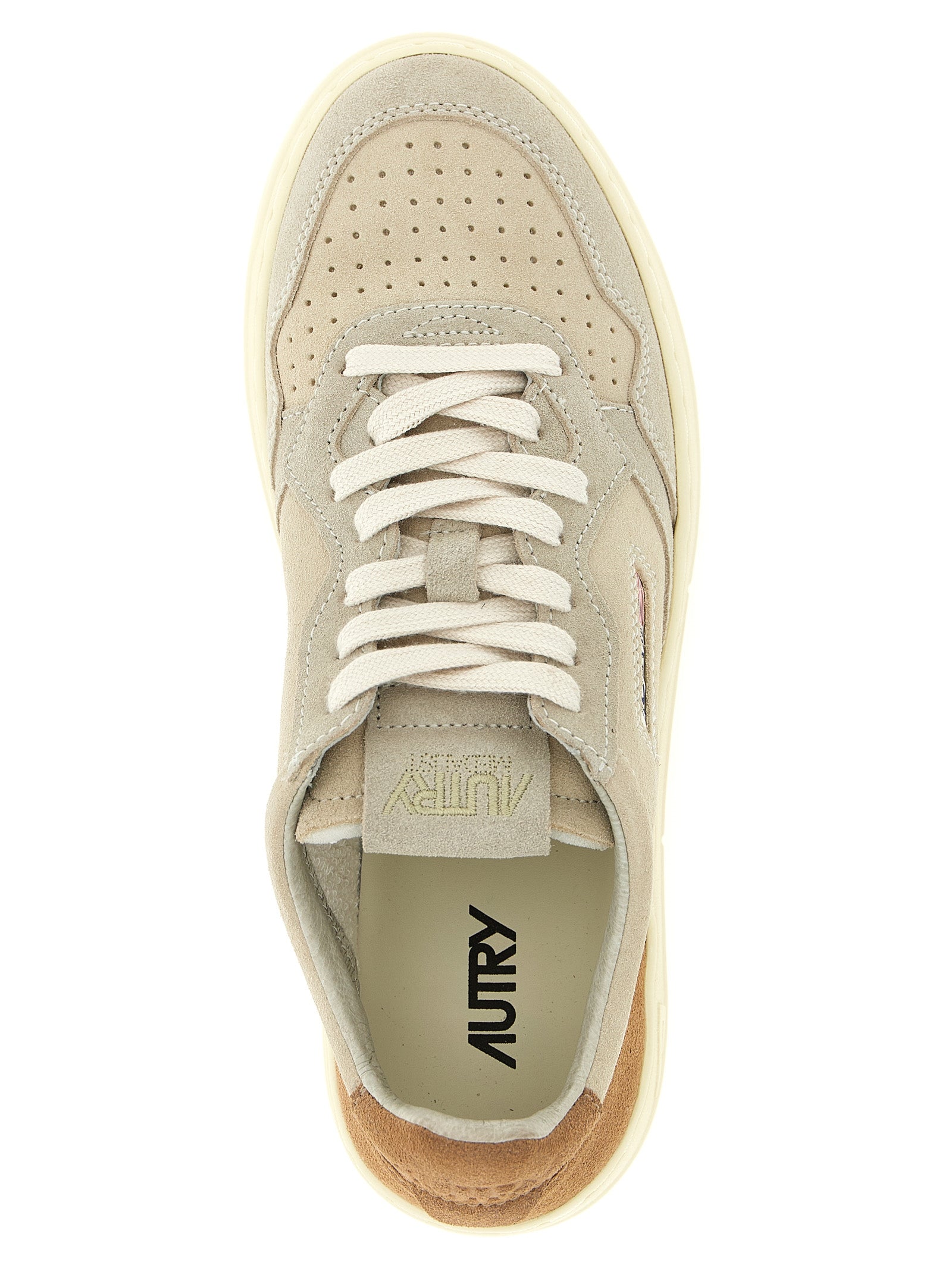 Athletic Sneakers by Autry for men in suede leather brown, cream & multicolor showcases an impeccable silhouette, defined by an impeccable athletic style design that perfectly captures the essence of the Men's Athletic Suede Leather Sneakers.