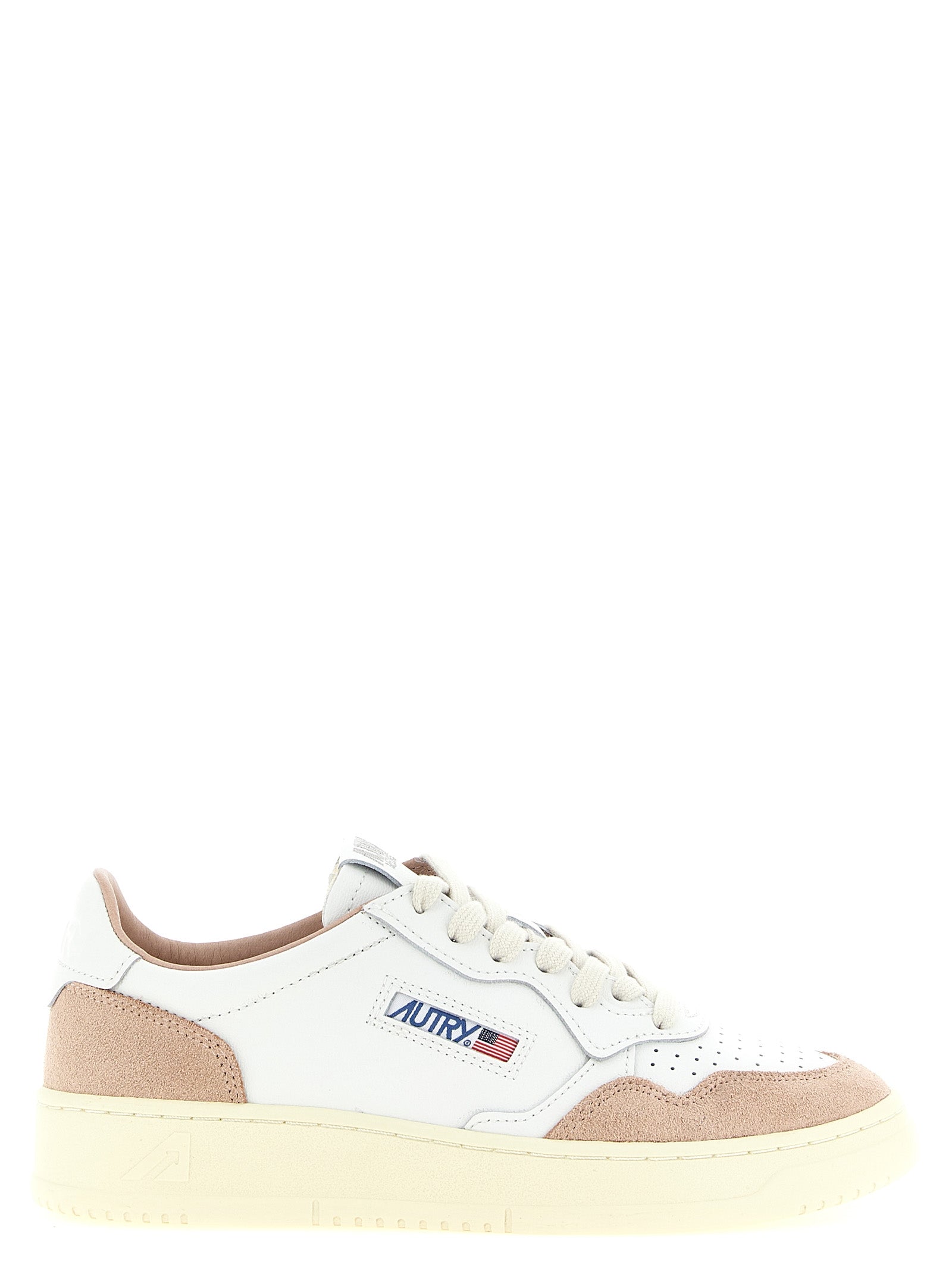 Sneakers by Autry for women in cowhide suede leather multicolor, pink & white features a chic design, perfectly showcasing the chic low-top style of this Women's Low Top Cowhide Suede Leather Sneakers.