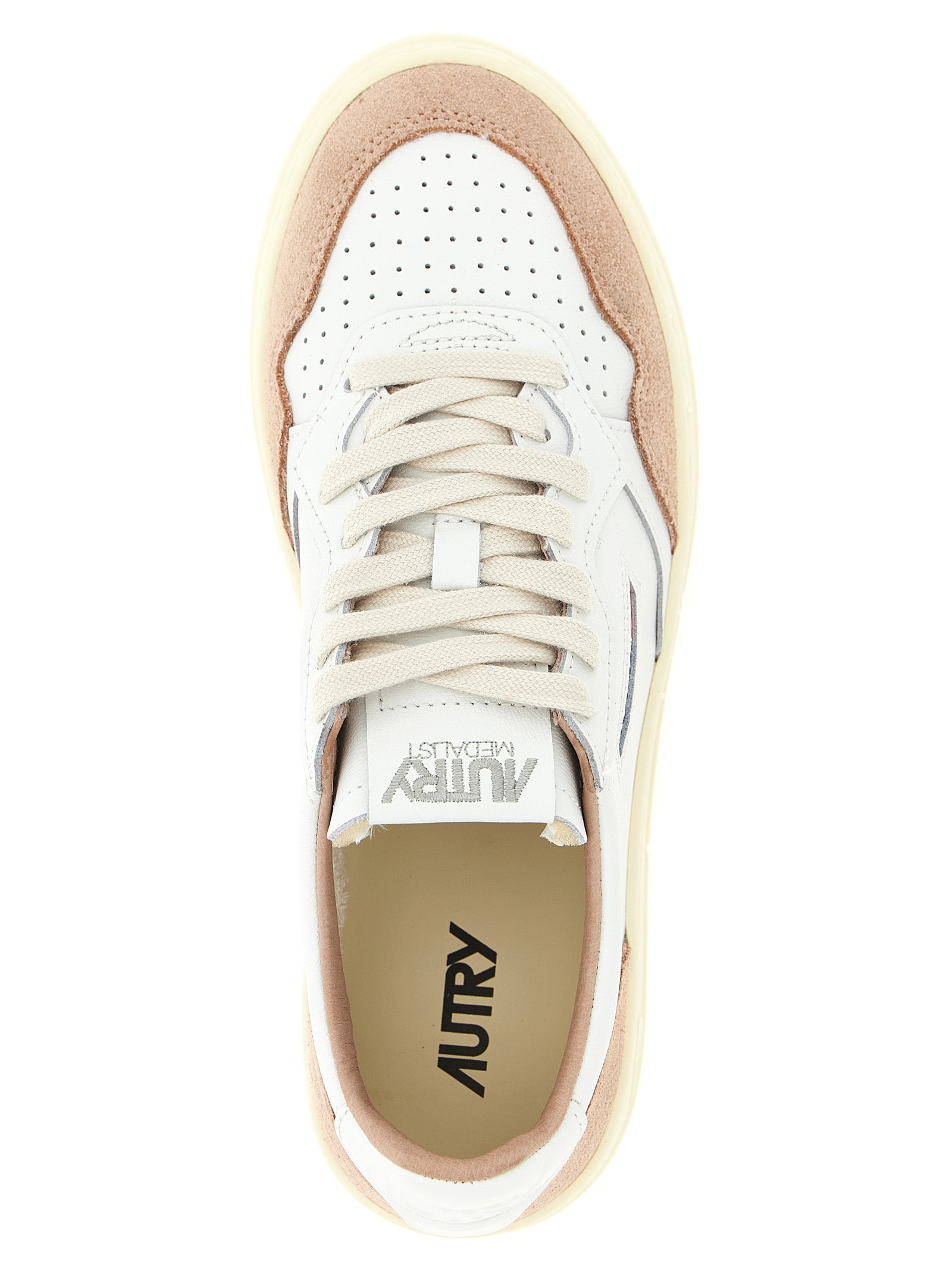 Sneakers by Autry for women in cowhide suede leather multicolor, pink & white features an versatile design from the Women's Low Top Cowhide Suede Leather Sneakers collection, highlighting a versatile low-top style for a premium, high-fashion look.