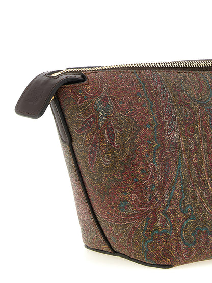 Small Crossbody Handbag by Etro for women in poly cotton & suede calfskin leather bicolour, brown, green, paisley, jacquard & signature features a versatile chic silhouette, meticulously detailed with a secure snap, flap & zipper, ample , and versatile crossbody-strap, shoulder-strap, handle, adjustable-strap & detachable-strap.