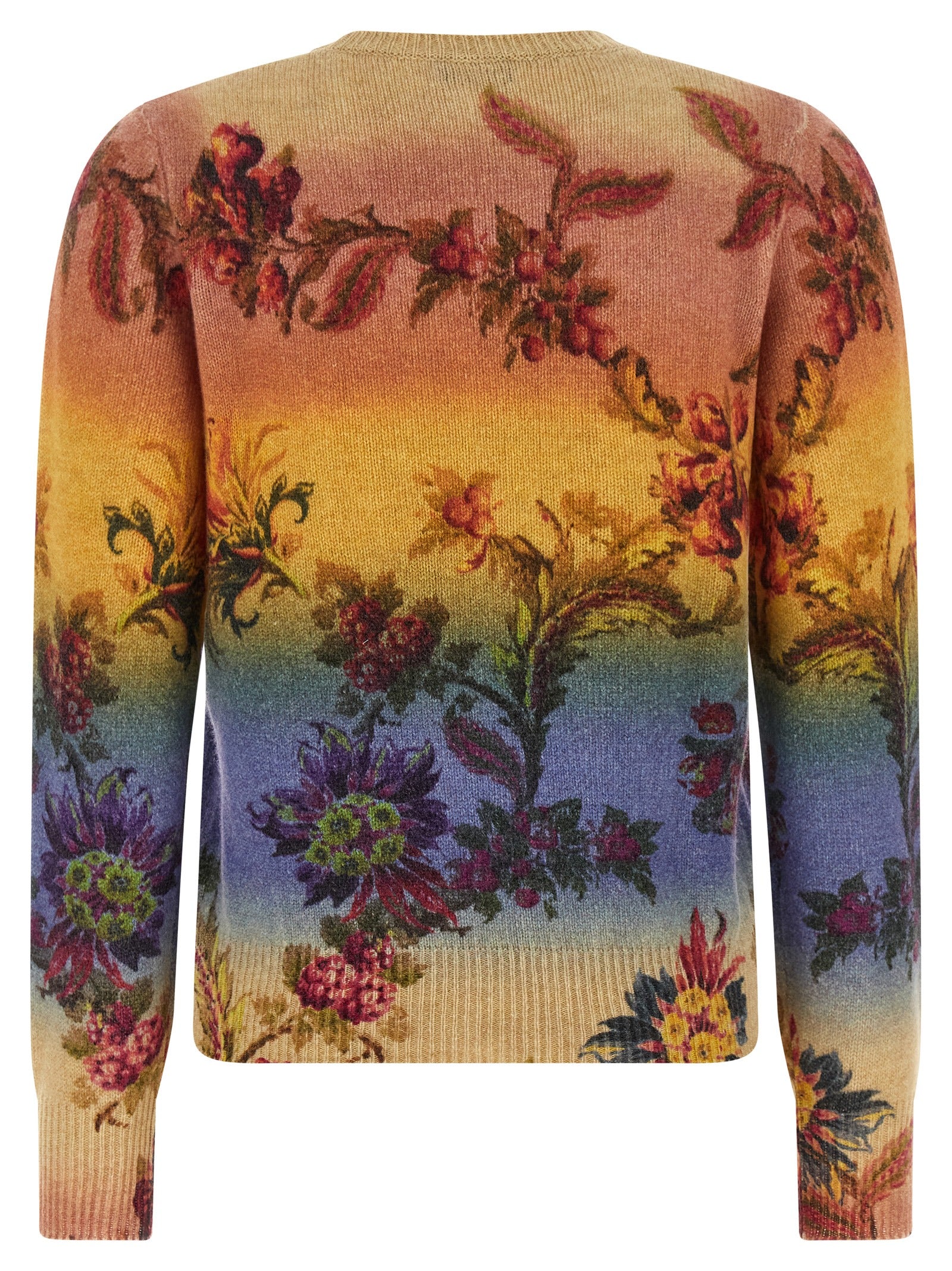 Cardigan by Etro for women in wool multicolor, floral & jacquard features a nuanced silhouette with a refined crew neckline and nuanced detailing for a sophisticated look.