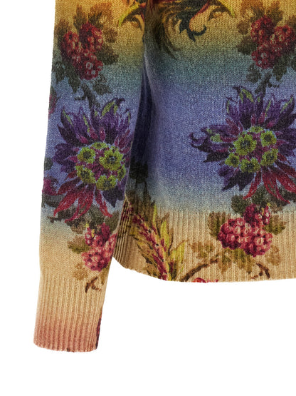 Cardigan by Etro for women in wool multicolor, floral & jacquard features a dramatic silhouette, showcasing a sophisticated and dramatic detail for a timeless, premium look.