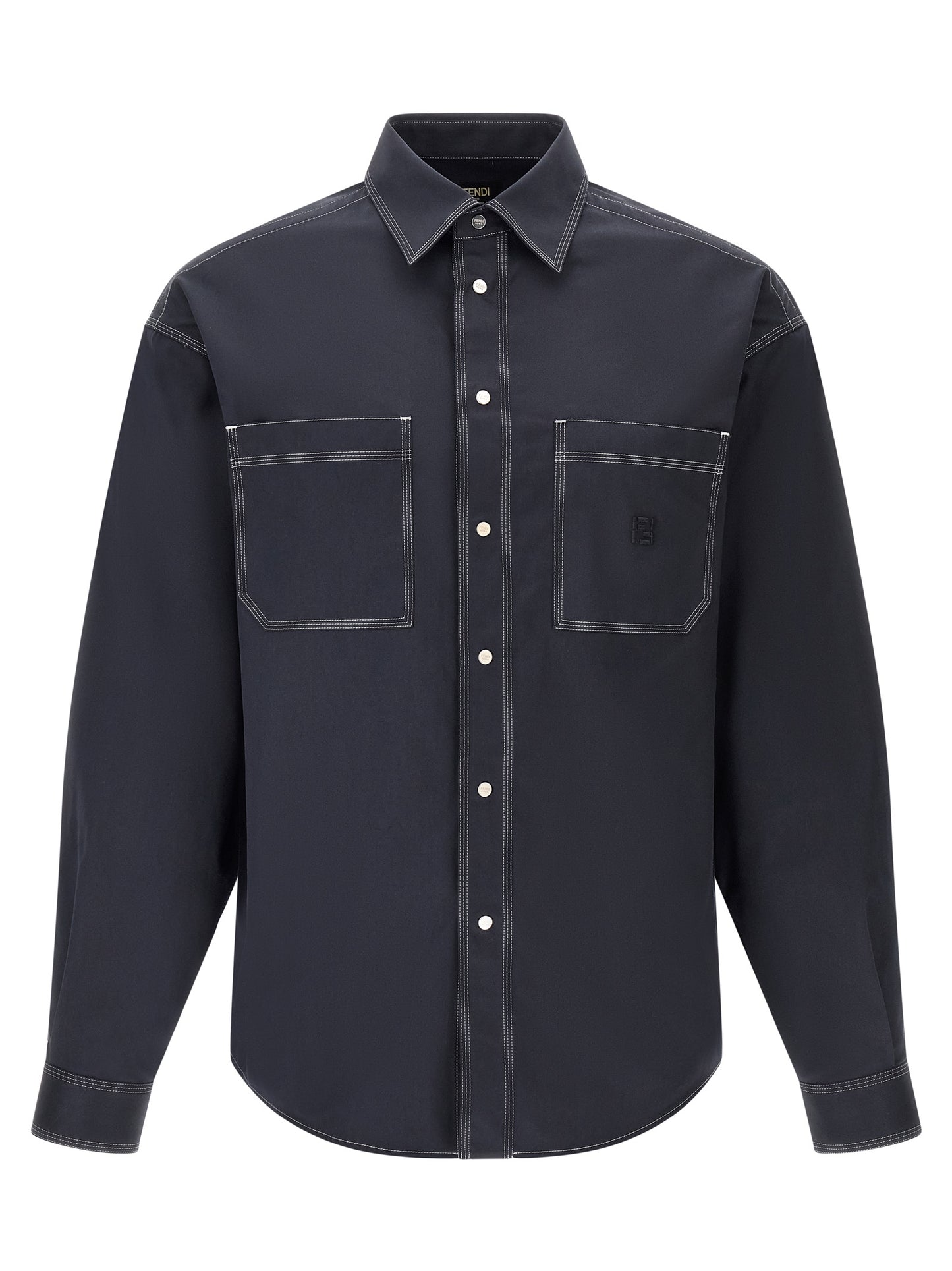 Shirt by Fendi for men in cotton dark-blue presents a discerning silhouette, showcasing a sophisticated and for a truly discerning finish.