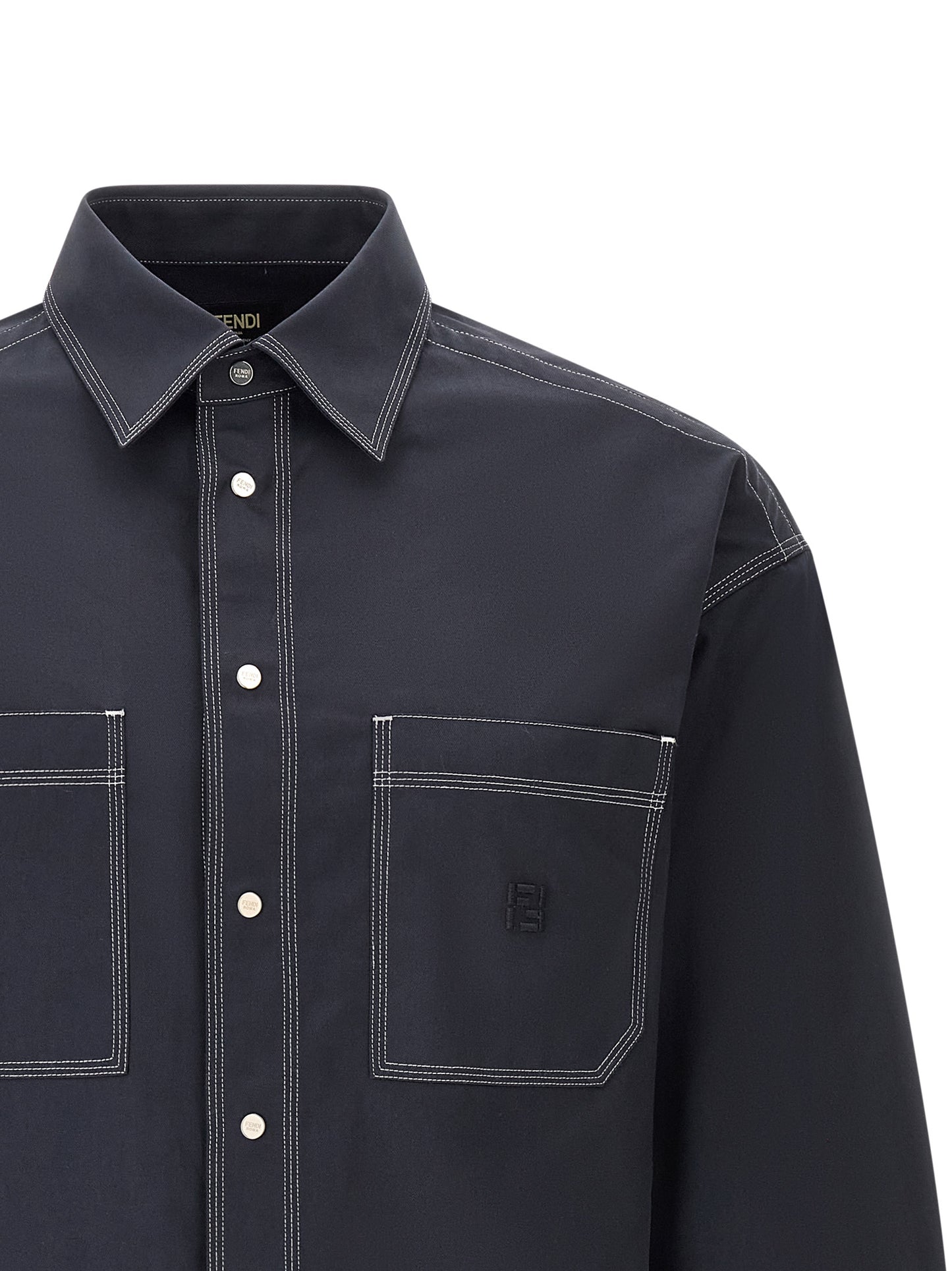 Shirt by Fendi for men in cotton dark-blue features an polished silhouette, showcasing a sophisticated and detail for a truly polished finish.