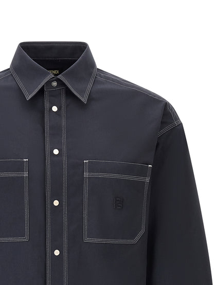 Shirt by Fendi for men in cotton dark-blue features an polished silhouette, showcasing a sophisticated and detail for a truly polished finish.