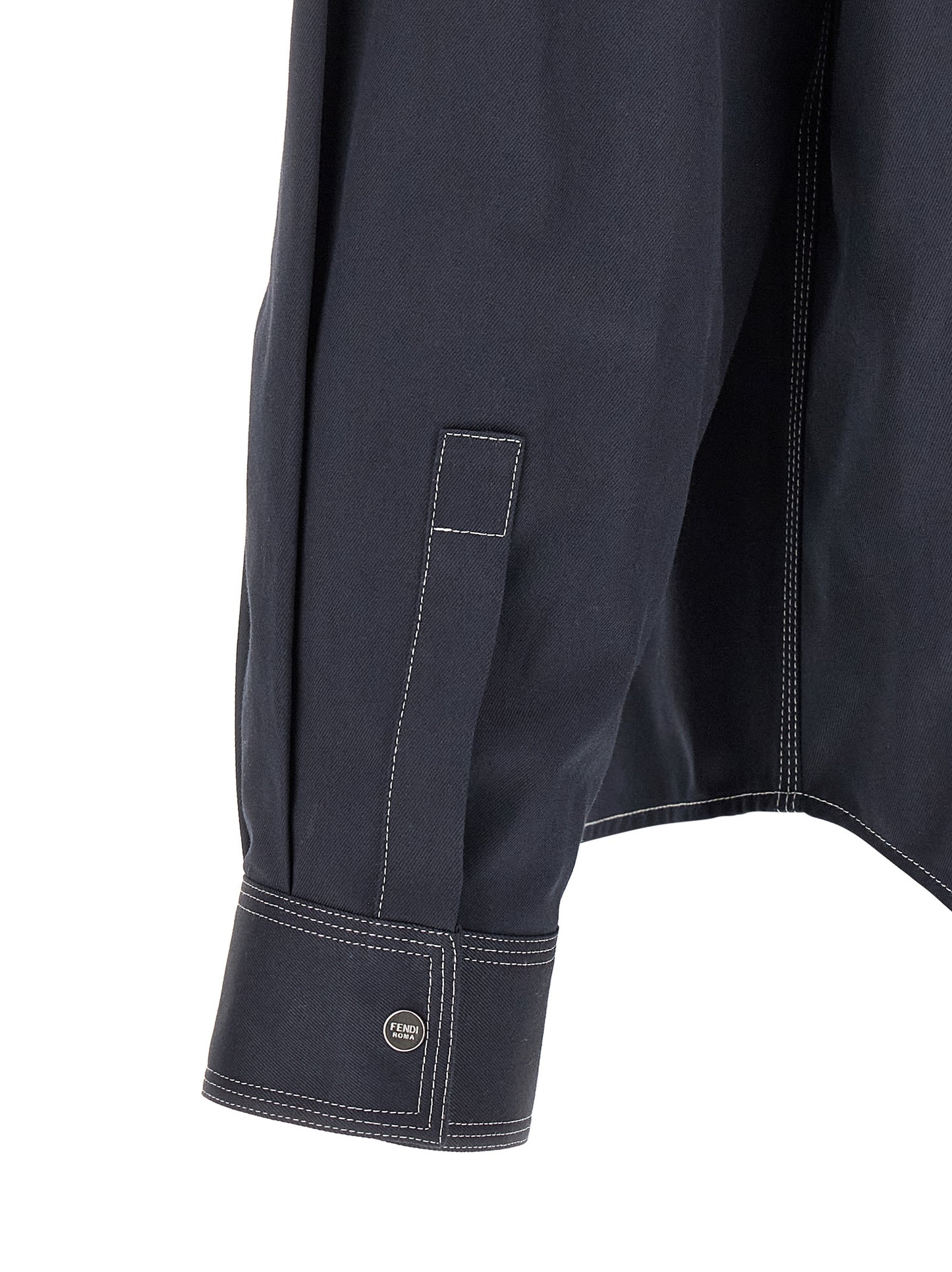 Shirt by Fendi for men in cotton dark-blue showcases a sleek silhouette, elegantly detailed with a sleek and for a sleek finish.