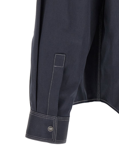 Shirt by Fendi for men in cotton dark-blue showcases a sleek silhouette, elegantly detailed with a sleek and for a sleek finish.
