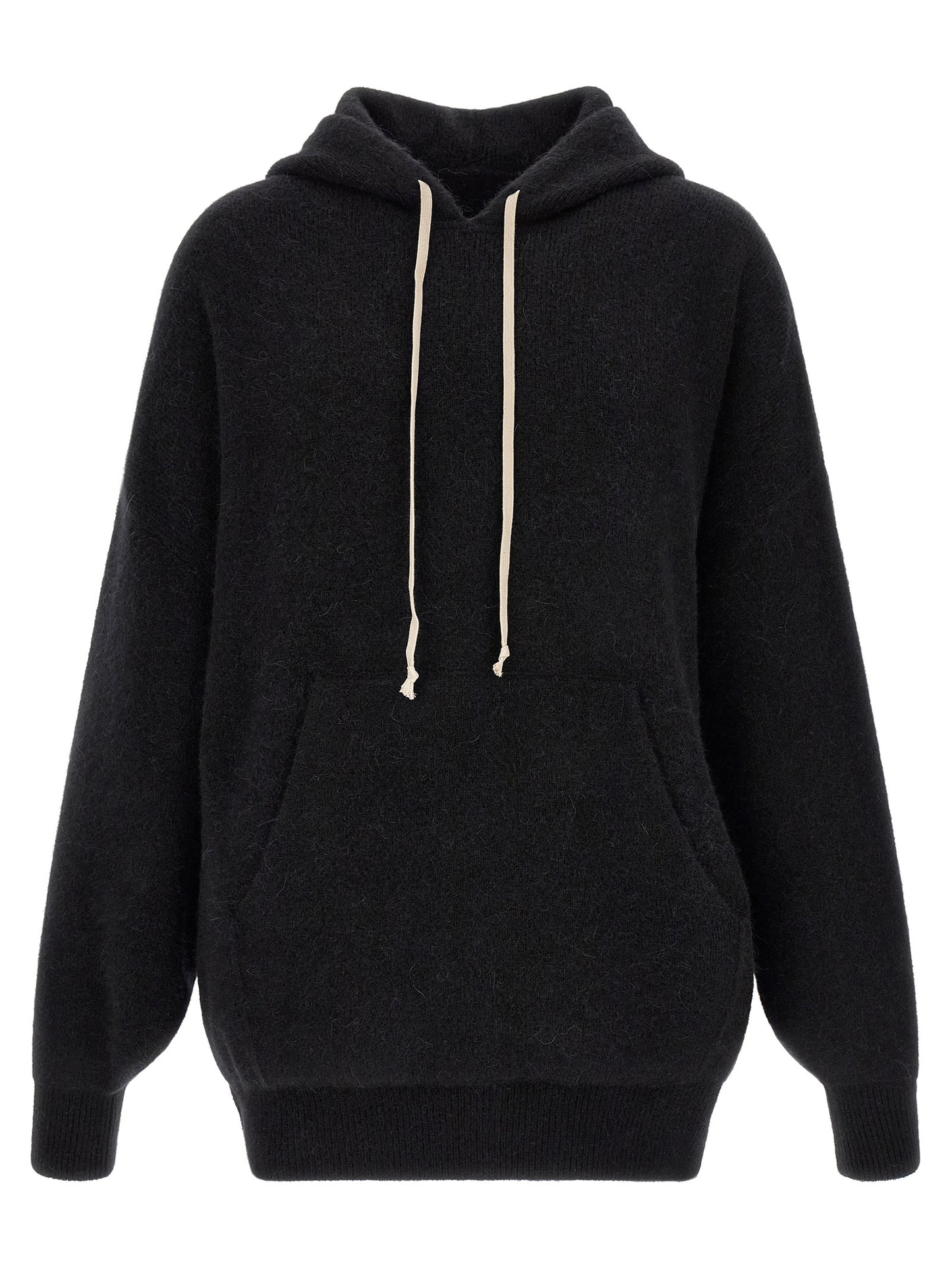 Sweatshirt Hoodie by Rick Owens for men in angora marabou & nylon black features a authentic silhouette, showcasing a sophisticated hooded neckline and authentic detail for a refined finish.