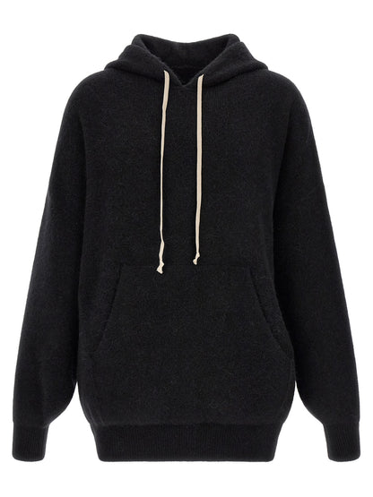 Sweatshirt Hoodie by Rick Owens for men in angora marabou & nylon black features a authentic silhouette, showcasing a sophisticated hooded neckline and authentic detail for a refined finish.
